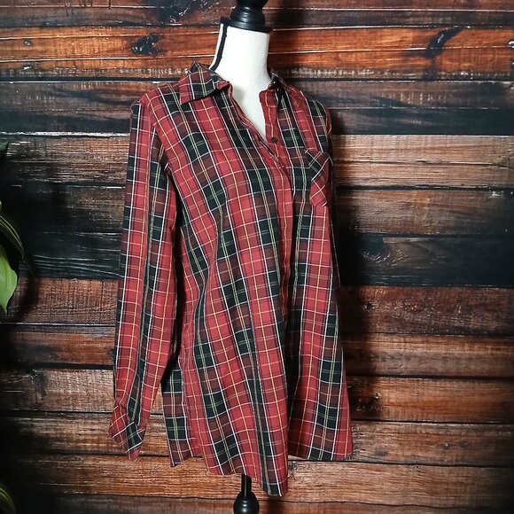 Orvis Top Size 14 Red Plaid Cotton Button Front Long Sleeve - Picture 3 of 10
